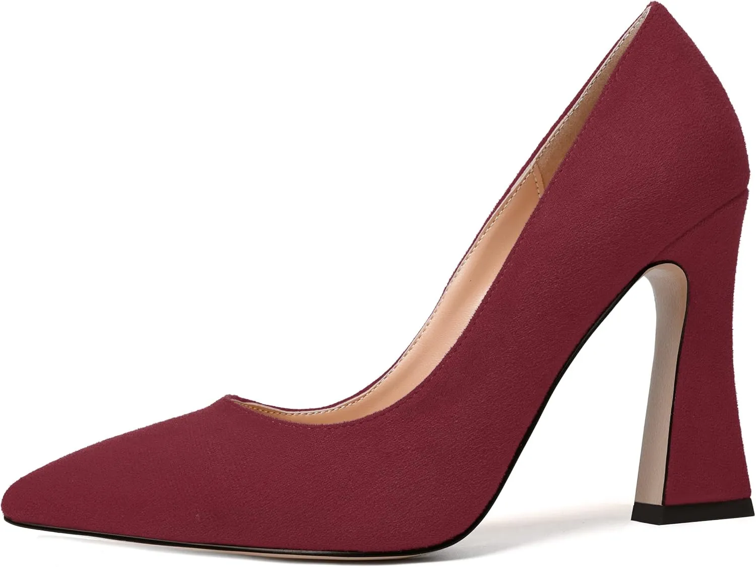 SKYSTERRY Womens Office Suede Slip On Casual Pointed Toe Spool High Heel Pumps Shoes 4 Inch
