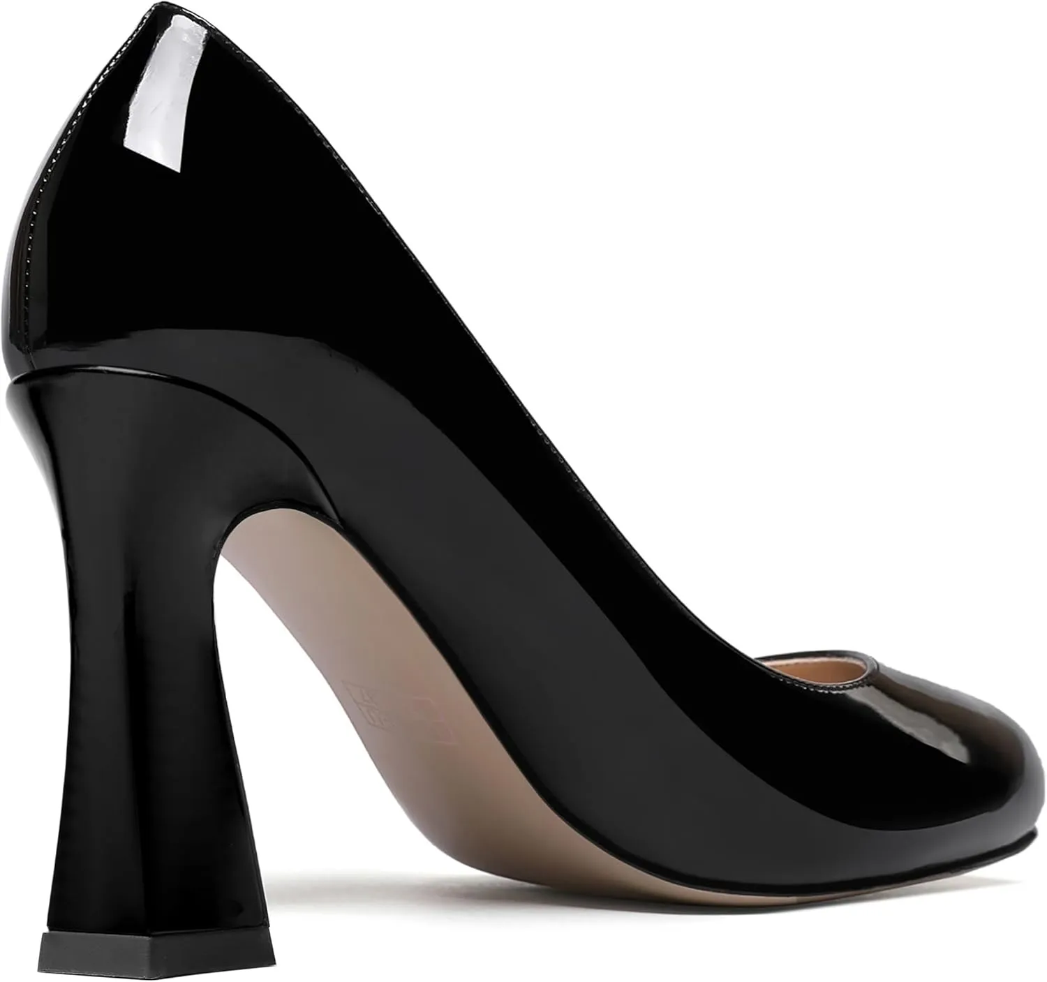 SKYSTERRY Womens Patent Slip On Round Toe Office Casual Spool High Heel Pumps Shoes 3.3 Inch