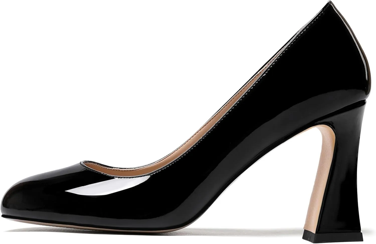 SKYSTERRY Womens Patent Slip On Round Toe Office Casual Spool High Heel Pumps Shoes 3.3 Inch