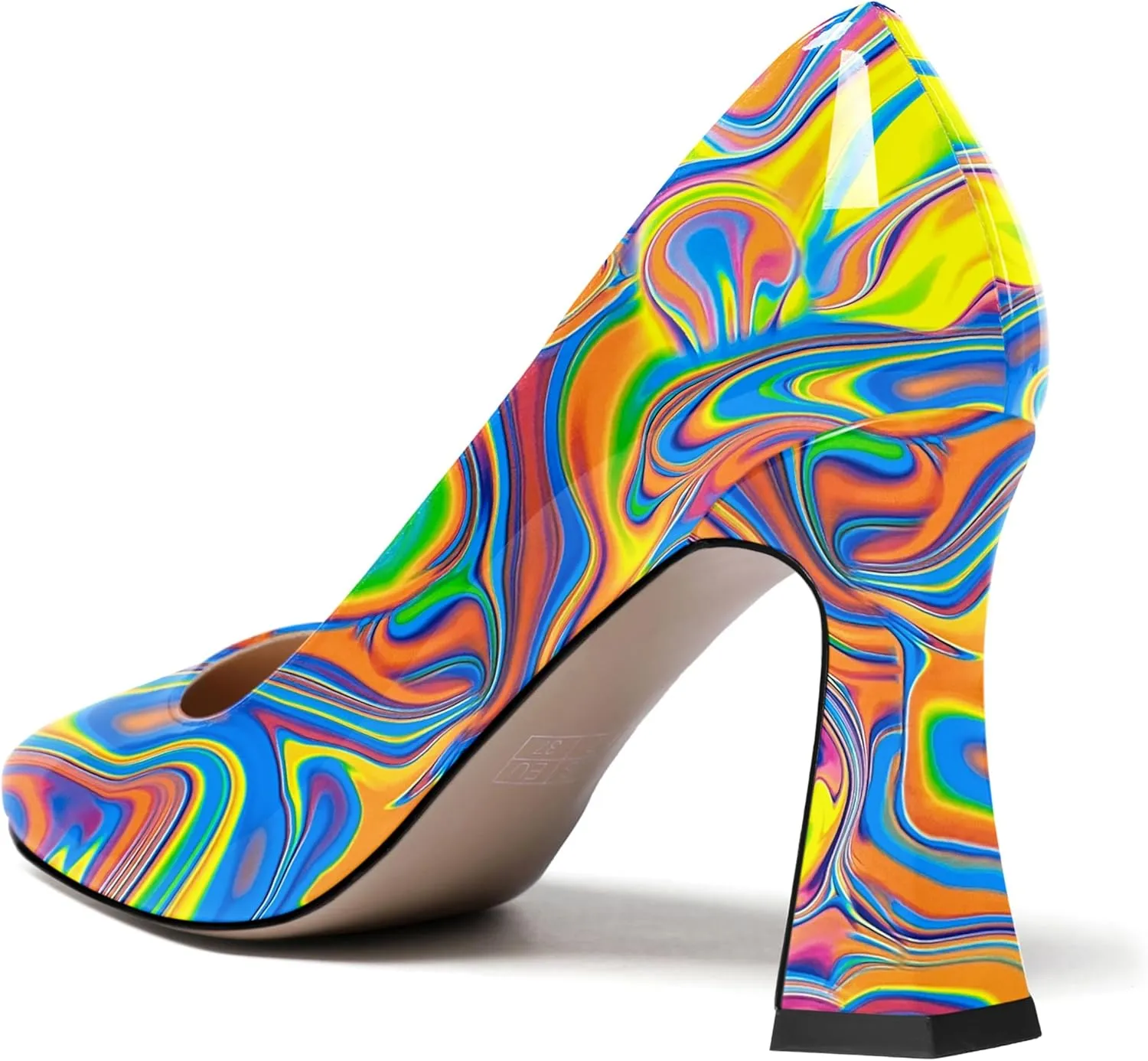 SKYSTERRY Womens Patent Slip On Round Toe Office Casual Spool High Heel Pumps Shoes 3.3 Inch