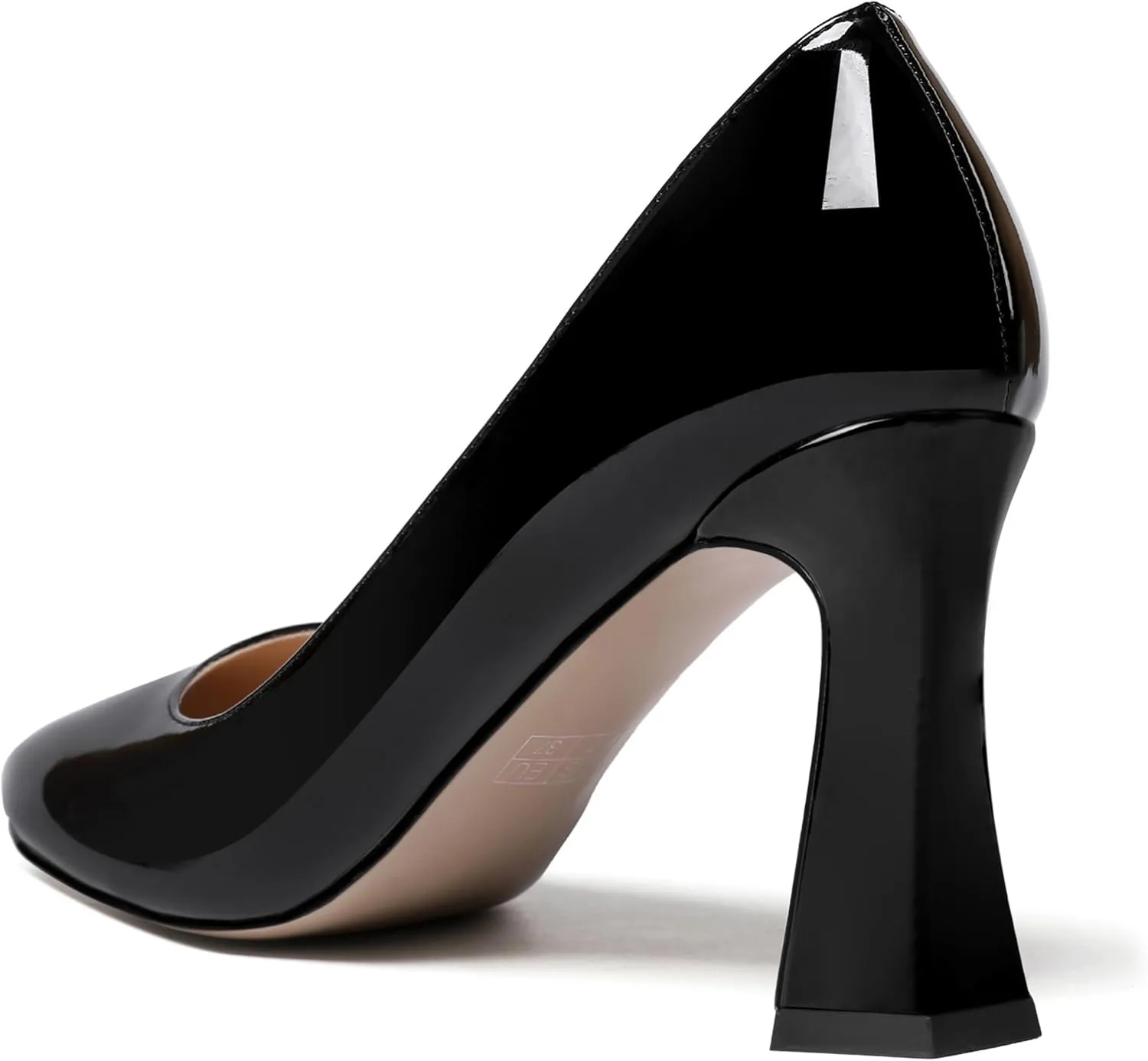 SKYSTERRY Womens Patent Slip On Round Toe Office Casual Spool High Heel Pumps Shoes 3.3 Inch
