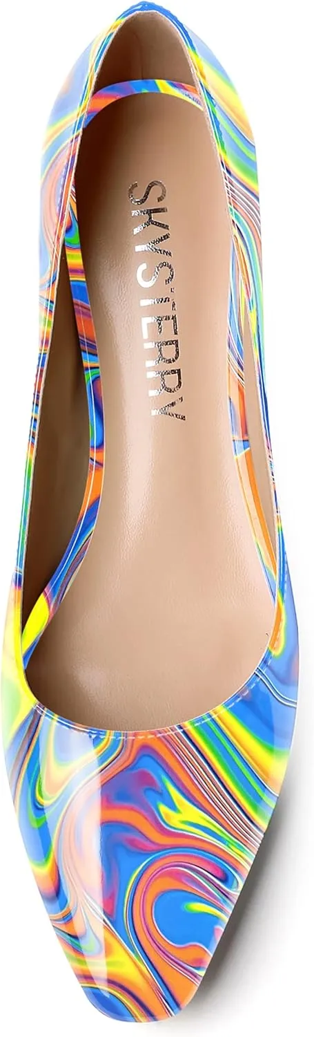 SKYSTERRY Women's Patent Slip On Square Toe Office Casual Spool Low Heel Pumps Shoes 1.5 Inch