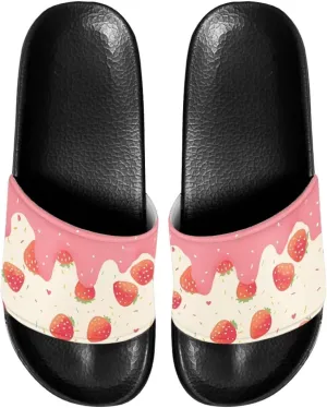 Slide Sandals, Beach Flats for Women, Comfotable Open Toe Non Slip Summer Shoes for Gym, Pool, Camping, Beach