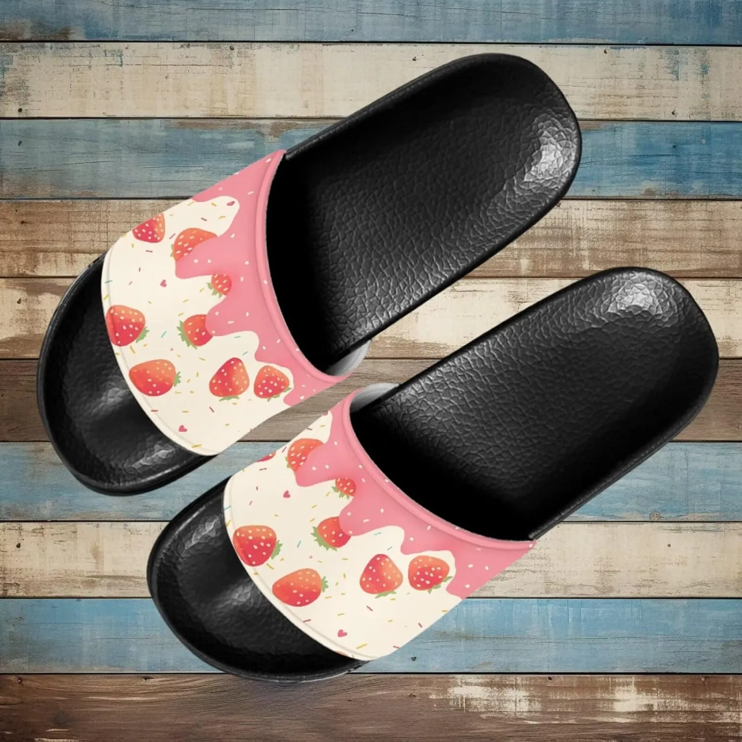 Slide Sandals, Beach Flats for Women, Comfotable Open Toe Non Slip Summer Shoes for Gym, Pool, Camping, Beach