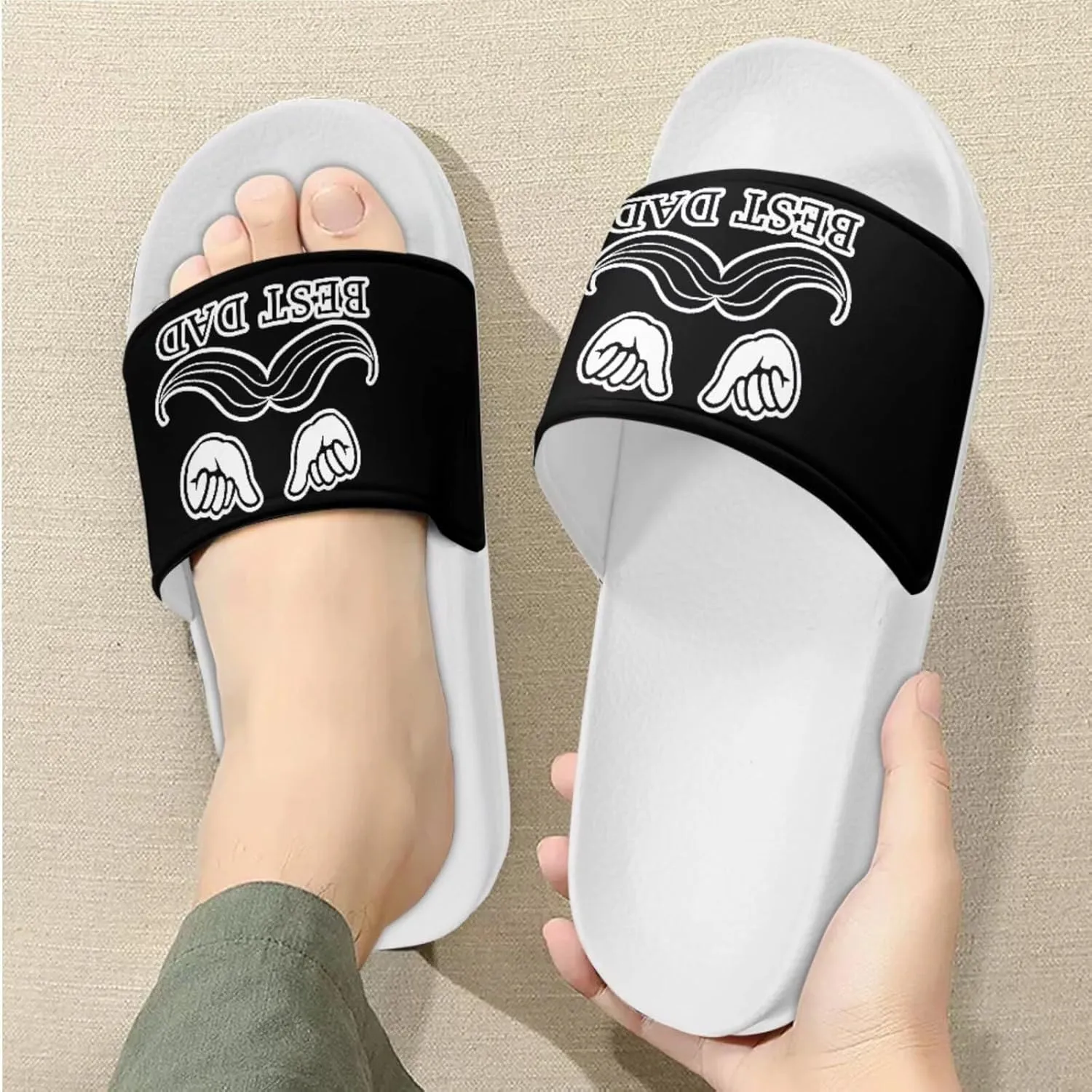 Slide Sandals Slippers for Women and Men, Cozy PU Uppers EVA Sole Non Slip Quick Drying Shower Shoes Bathroom Office