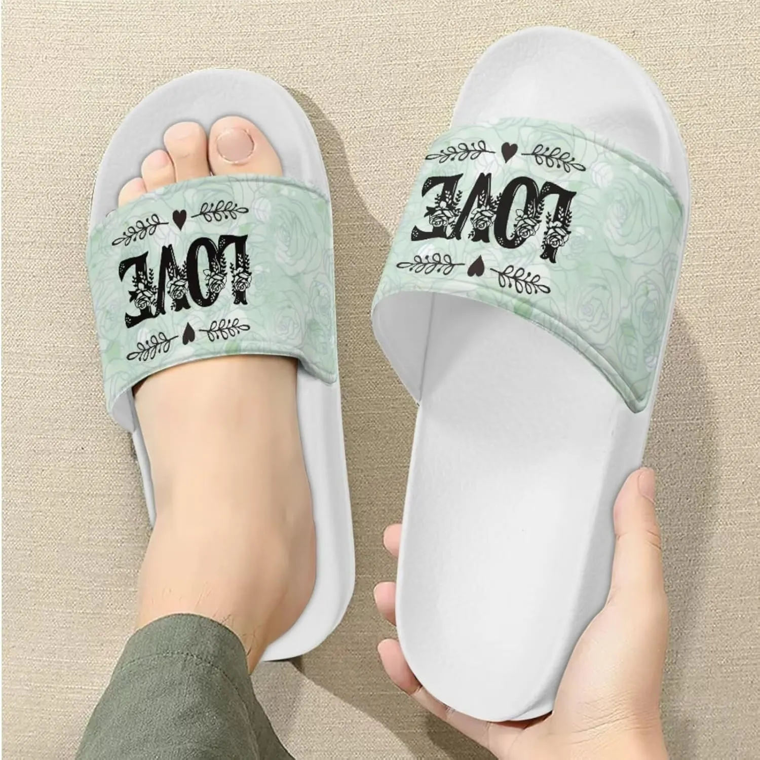 Slide Sandals Slippers for Women and Men, Cozy PU Uppers EVA Sole Non Slip Quick Drying Shower Shoes Bathroom Office