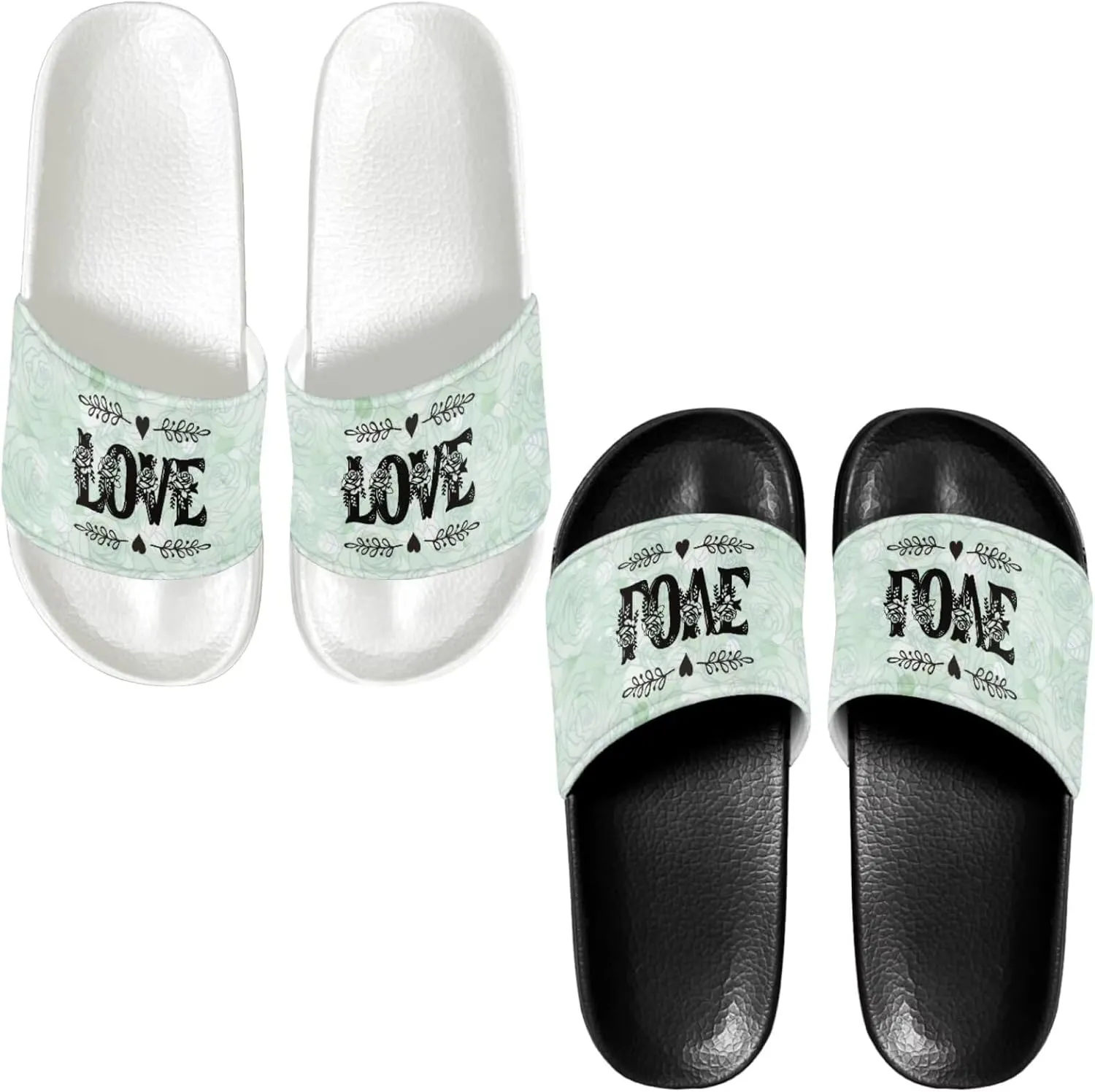 Slide Sandals Slippers for Women and Men, Cozy PU Uppers EVA Sole Non Slip Quick Drying Shower Shoes Bathroom Office