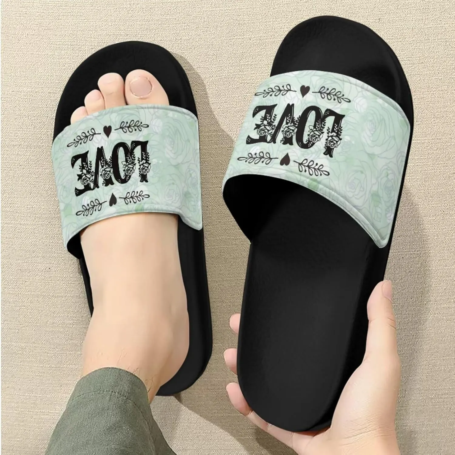 Slide Sandals Slippers for Women and Men, Cozy PU Uppers EVA Sole Non Slip Quick Drying Shower Shoes Bathroom Office