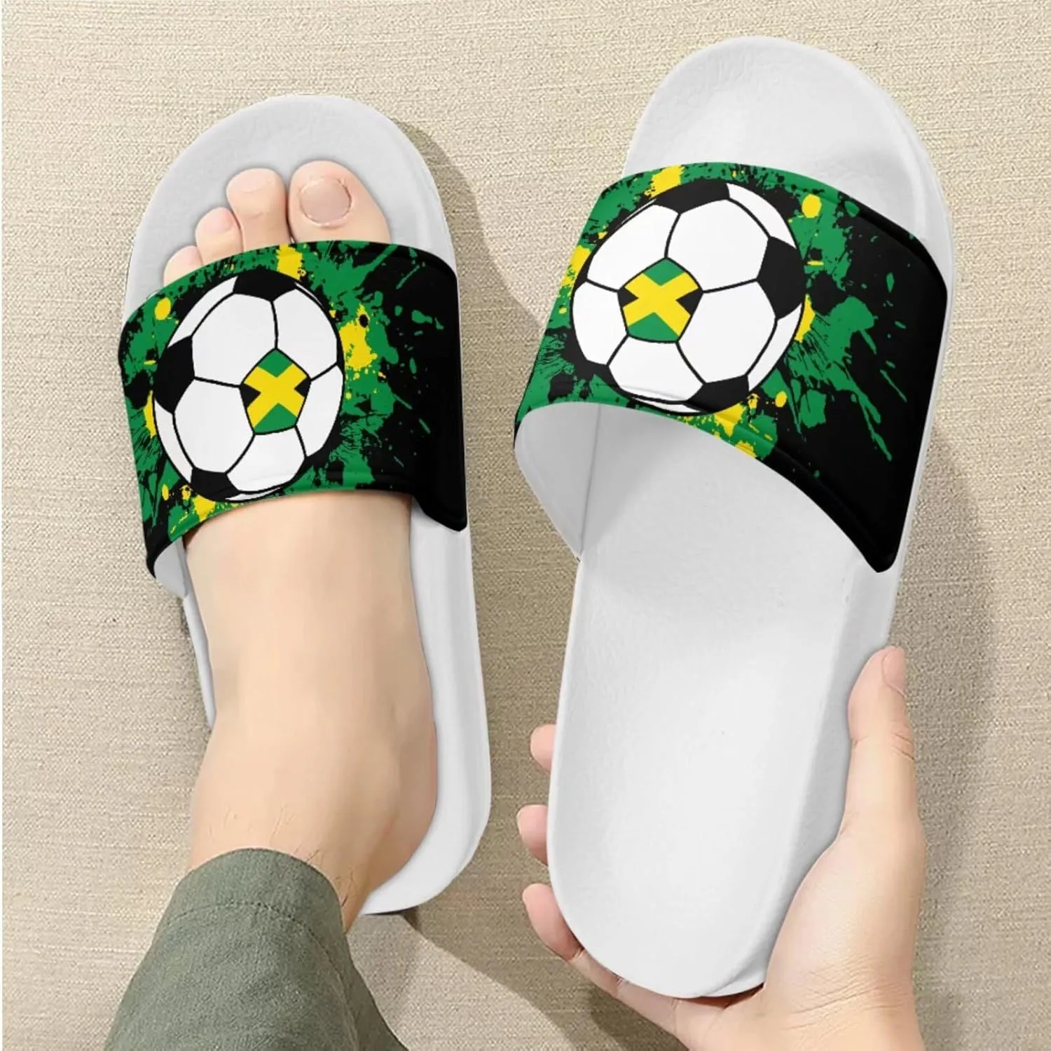 Slide Sandals Slippers for Women and Men, Cozy PU Uppers EVA Sole Non Slip Quick Drying Shower Shoes Bathroom Office
