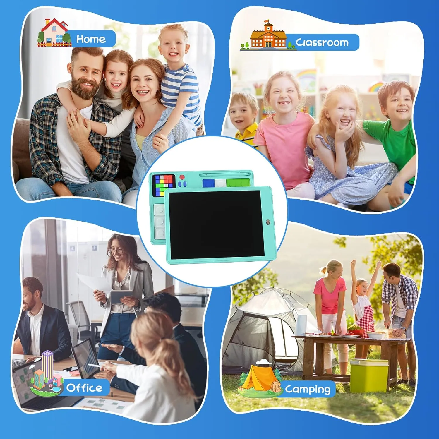 Slider Puzzle Games & LCD Writing Tablet 2 IN 1 Travel Games,530 Challenges Brain Teaser Toys for Kids,Drawing Pad Gifts for Boys Girls(Blue)