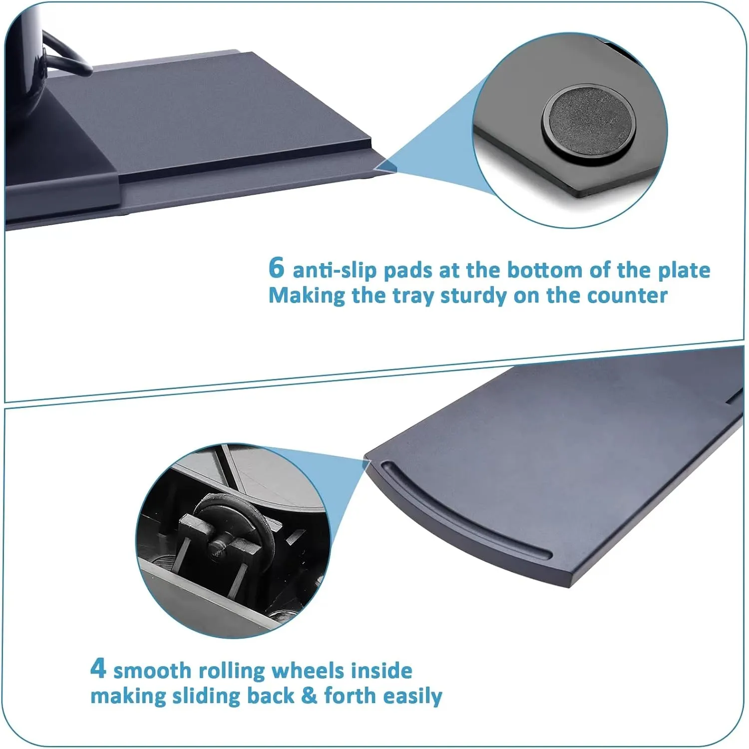 Sliding Tray for Coffee Maker, Kitchen Appliance Moving Caddy, Countertop Storage Mat with Smooth Rolling Wheels for Blender Toaster Food Processors Kitchen Aid Mixer (Set of 3)