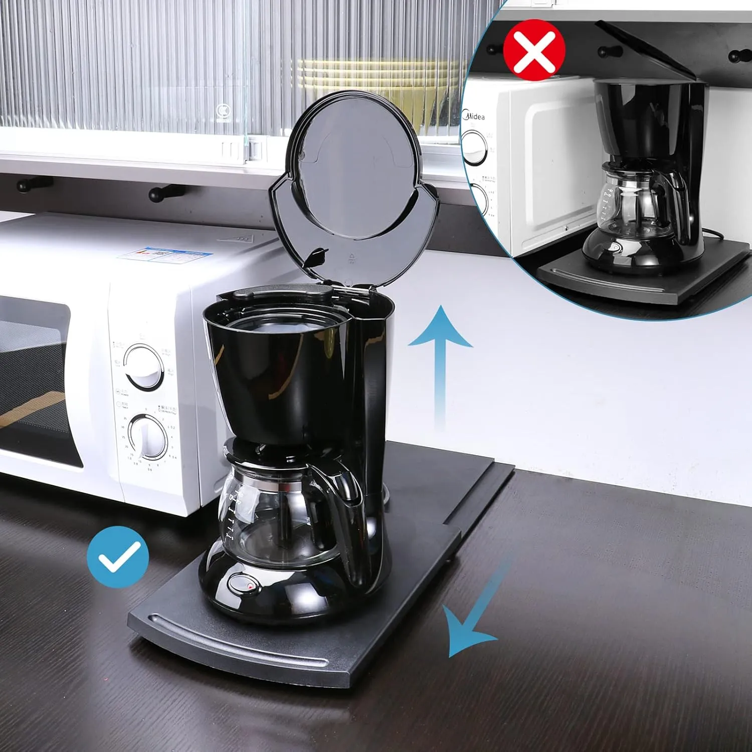 Sliding Tray for Coffee Maker, Kitchen Appliance Moving Caddy, Countertop Storage Mat with Smooth Rolling Wheels for Blender Toaster Food Processors Kitchen Aid Mixer (Set of 3)