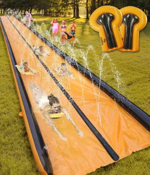 Slip and Water Slide for Kids and Adults Extra Long Water Slides for Backyard Build in Sprinkler with Two Bodyboards Heavy Duty Summer Outdoor Backyard Water Toys
