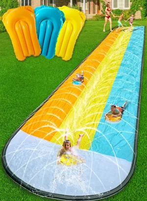 Slip and Water Slip，Water Slide for Kids Backyard 22ft*3 Lane Color-Block,Surrounding Sprinkler Summer Toys for Kids Outdoor with 3 Bodyboards