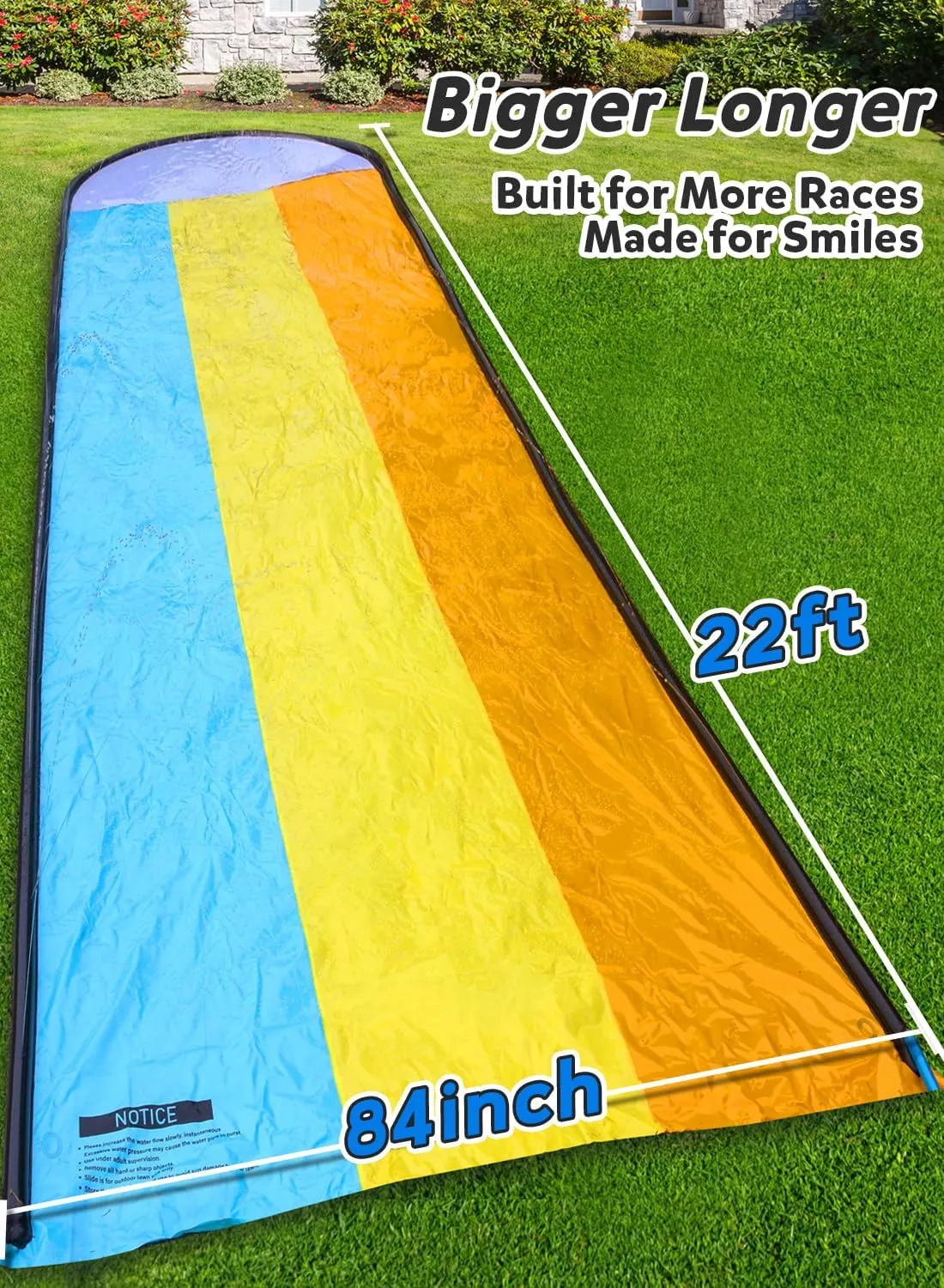Slip and Water Slip，Water Slide for Kids Backyard 22ft*3 Lane Color-Block,Surrounding Sprinkler Summer Toys for Kids Outdoor with 3 Bodyboards