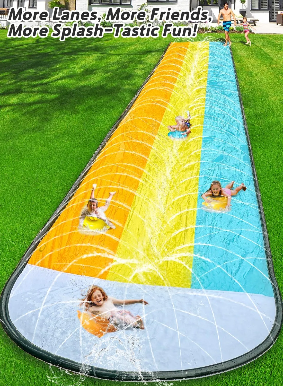 Slip and Water Slip，Water Slide for Kids Backyard 22ft*3 Lane Color-Block,Surrounding Sprinkler Summer Toys for Kids Outdoor with 3 Bodyboards