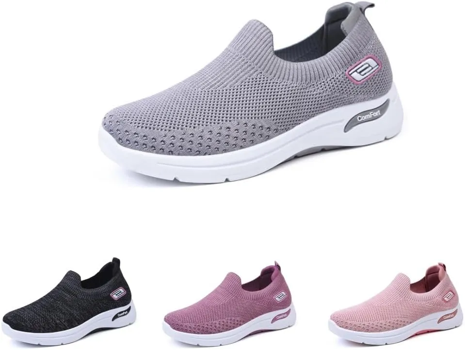 Slip Ins Womens Orthopedic Sneakers，Breathable Lightweight with Arch Support Slip on Walking Shoes Women's Soft Knitted Fabric Mesh Casual Non Slip Low Top Tennis Shoes ﻿