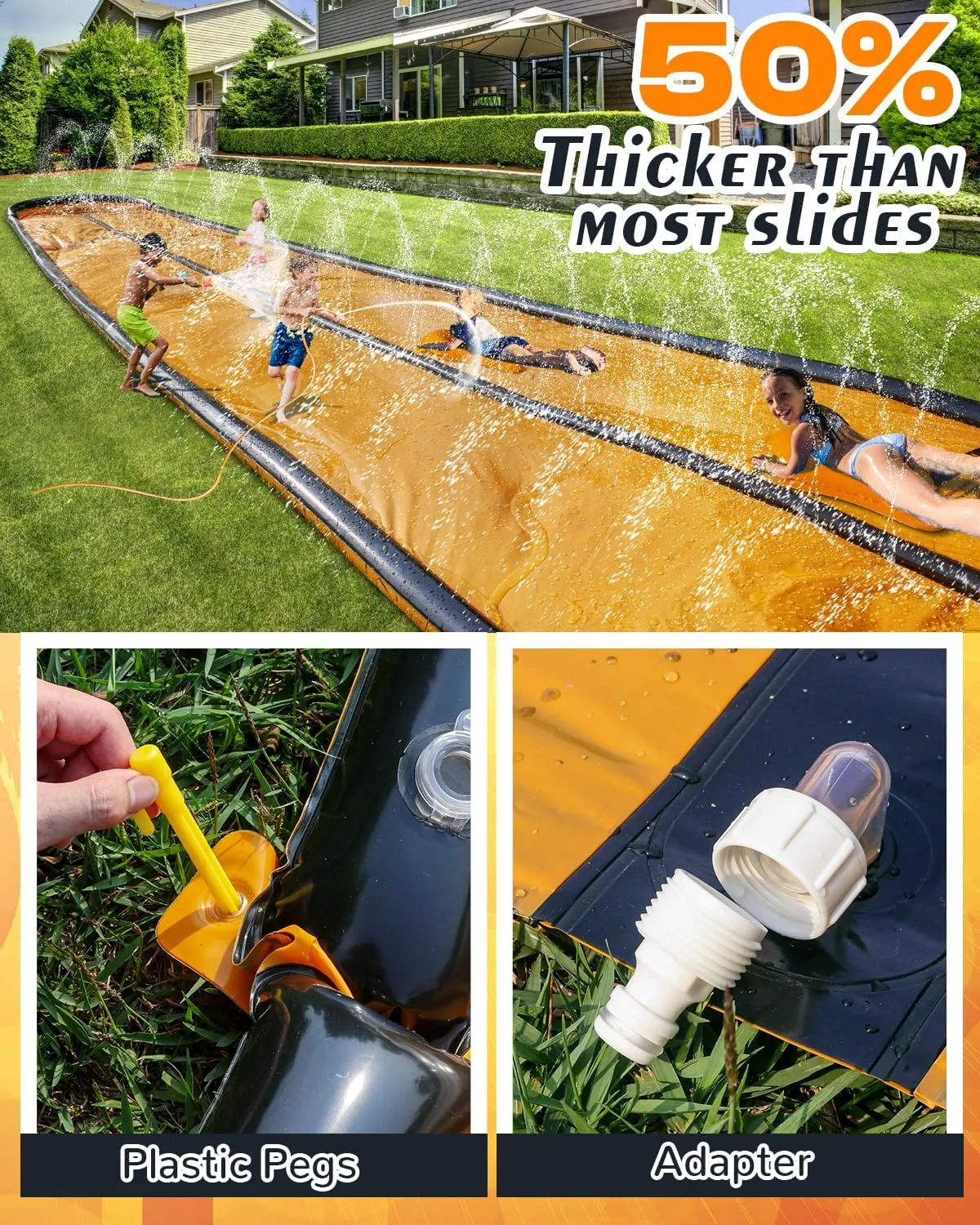Slip Water and Slide for Kids Adults, Extra Long Backyard Water Slide with Pool and 2 Inflatable Bodyboards, Summer Outdoor Games Water Toys