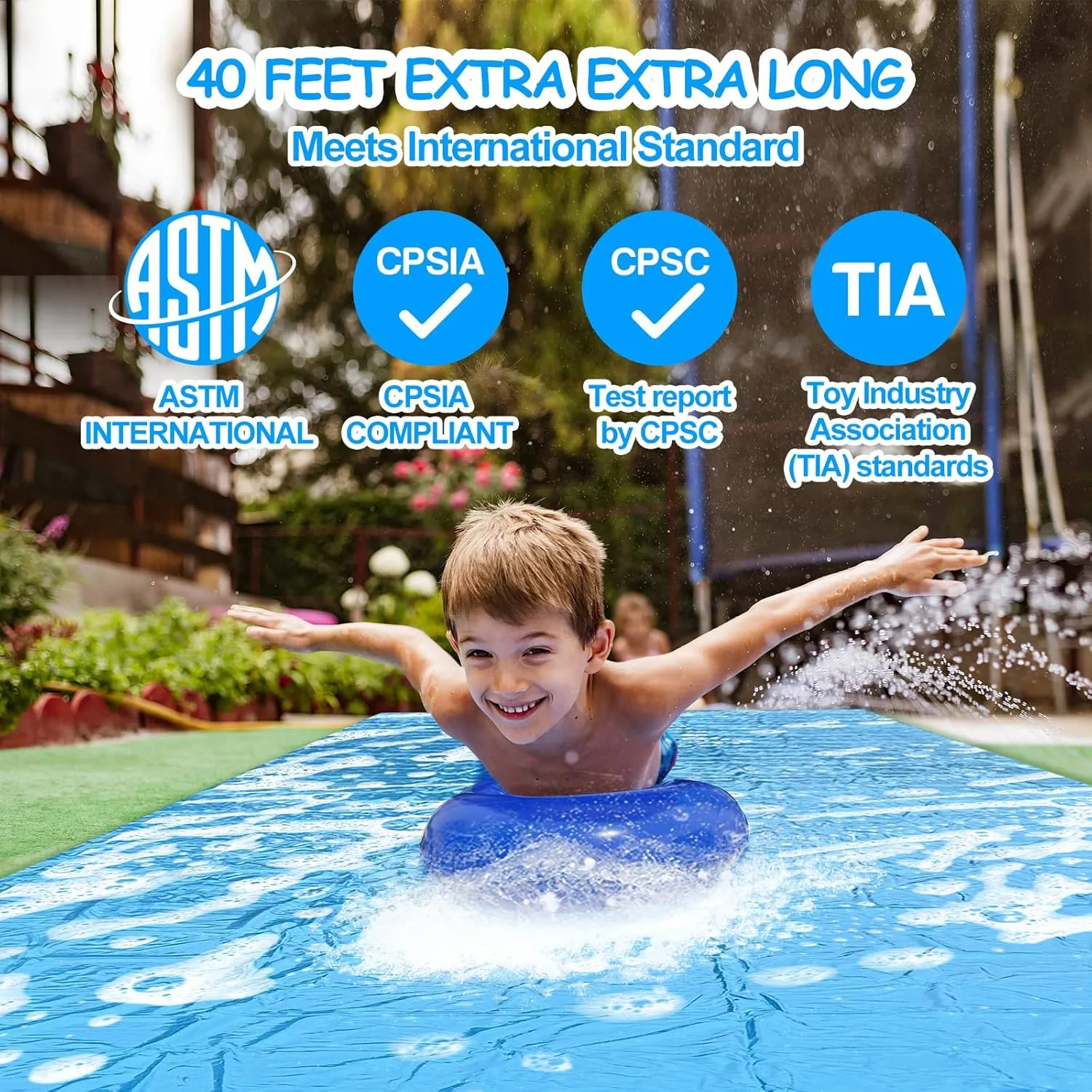 Slip Water Slide, 40FT Giant Slip Water Slides for Kids Backyard, Heavy Duty Slip and Water Slide for Kids Adults Waterslides Backyard Summer Outdoor Toys with 14 Stakes and 2 Inflatable Bodyboards