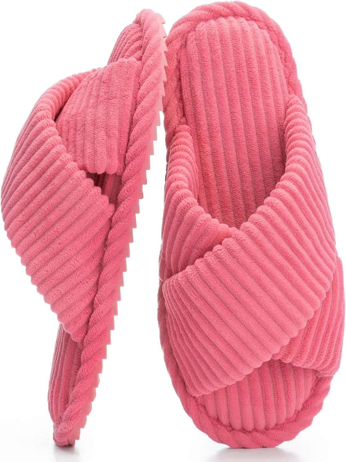 Slippers for Women Memory Foam House Bedroom Corduroy Crossbands Open Toe Slides Sandals Shoes Comfy Trendy Gift for womens Anti-Skid sole