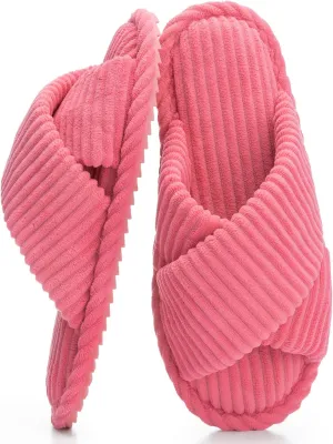 Slippers for Women Memory Foam House Bedroom Corduroy Crossbands Open Toe Slides Sandals Shoes Comfy Trendy Gift for womens Anti-Skid sole