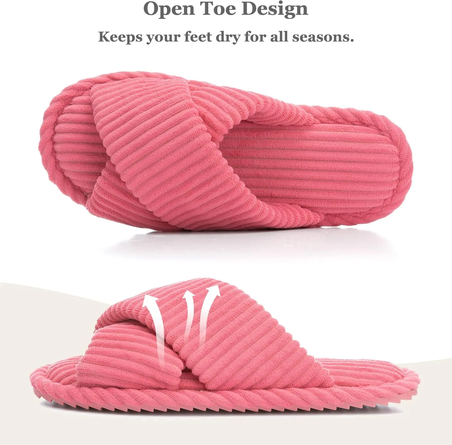 Slippers for Women Memory Foam House Bedroom Corduroy Crossbands Open Toe Slides Sandals Shoes Comfy Trendy Gift for womens Anti-Skid sole