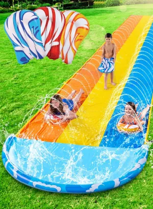 Sloosh 22.5ft x 82in Waves Triple Lawn Water Slide,Heavy Duty Lawn Water s with 3 Body Boards and Slip Sprinkler for Kids Adults Backyard Summer Outdoor