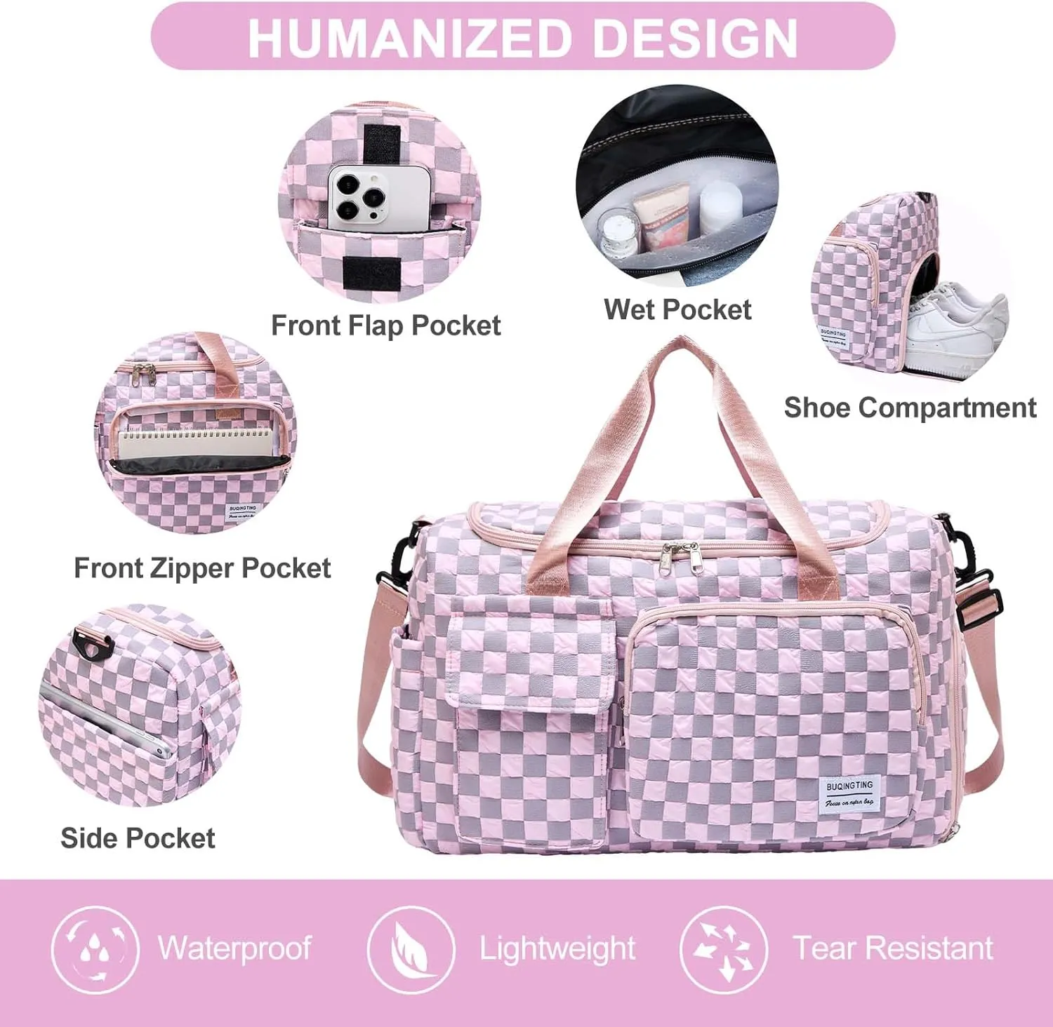 Small Gym Bag for Women, Travel Duffle Bag Carry On Weekender Bag with Shoe Compartment