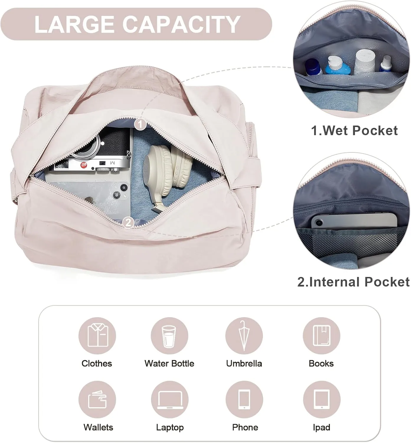 Small Gym Bag with Shoe Compartment, Workout Sport Duffle Bag for Women Travel, Waterproof Shoulder Overnight Bags Lightweight Carry on Tote Bags for Swim, Yoga, Dance