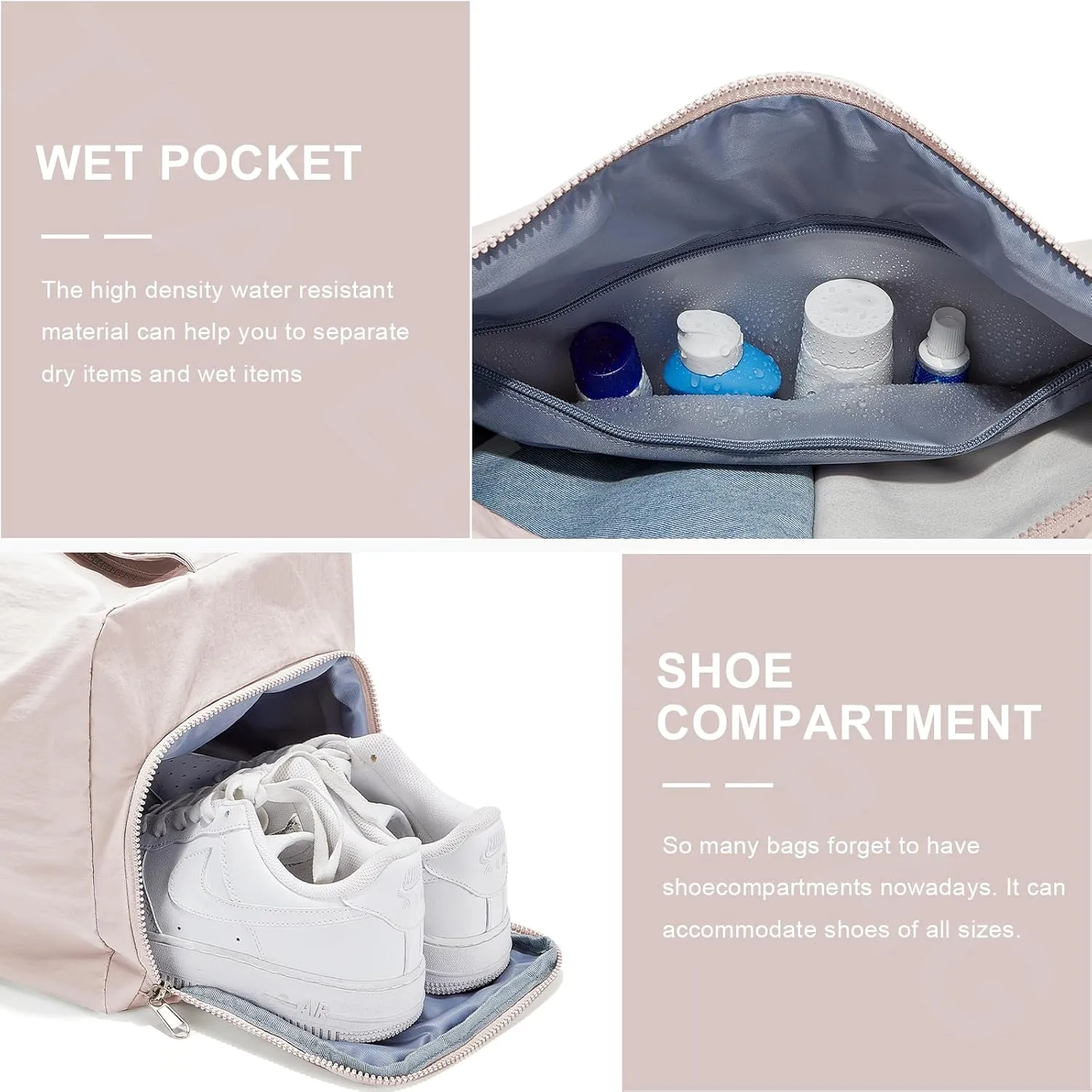 Small Gym Bag with Shoe Compartment, Workout Sport Duffle Bag for Women Travel, Waterproof Shoulder Overnight Bags Lightweight Carry on Tote Bags for Swim, Yoga, Dance