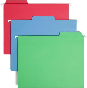 Smead FasTab Hanging File Folder, 1/3-Cut Built-in Tab, Letter Size, Assorted Primary Colors, 30 Count (64086)
