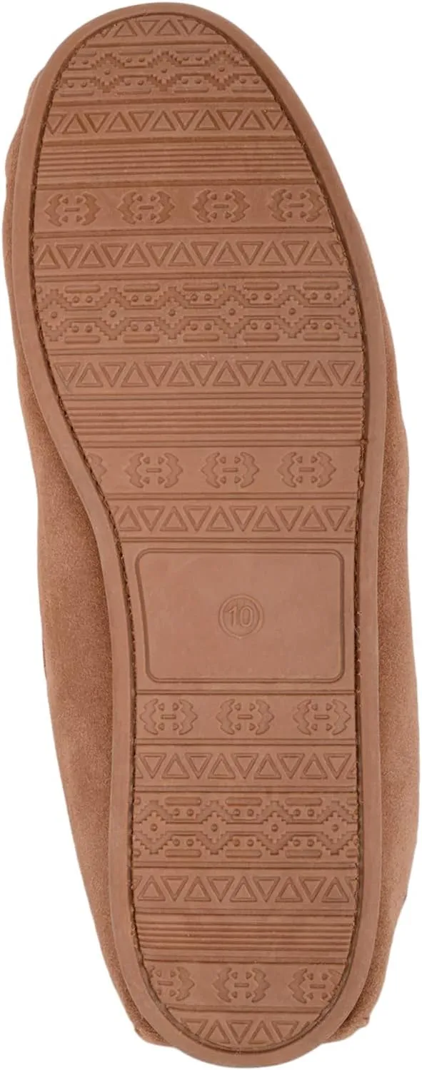 SNUGRUGS Mens Easy Slip On Suede Berber Fleece Winter Moccasin Slippers with Leather Trim
