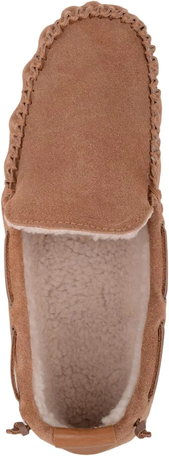 SNUGRUGS Mens Easy Slip On Suede Berber Fleece Winter Moccasin Slippers with Leather Trim