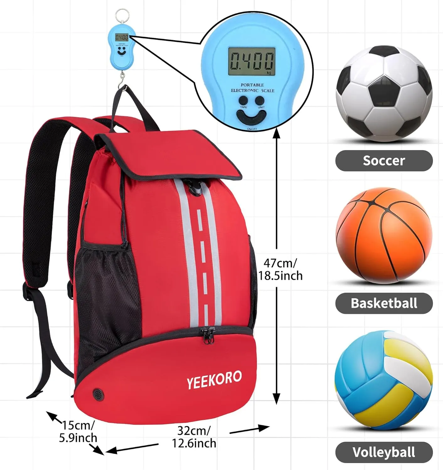 Soccer Backpack Multifunctional Sport Gym Bags with Dry-wet Separate & Shoe Compartment for Basketball Volleyball