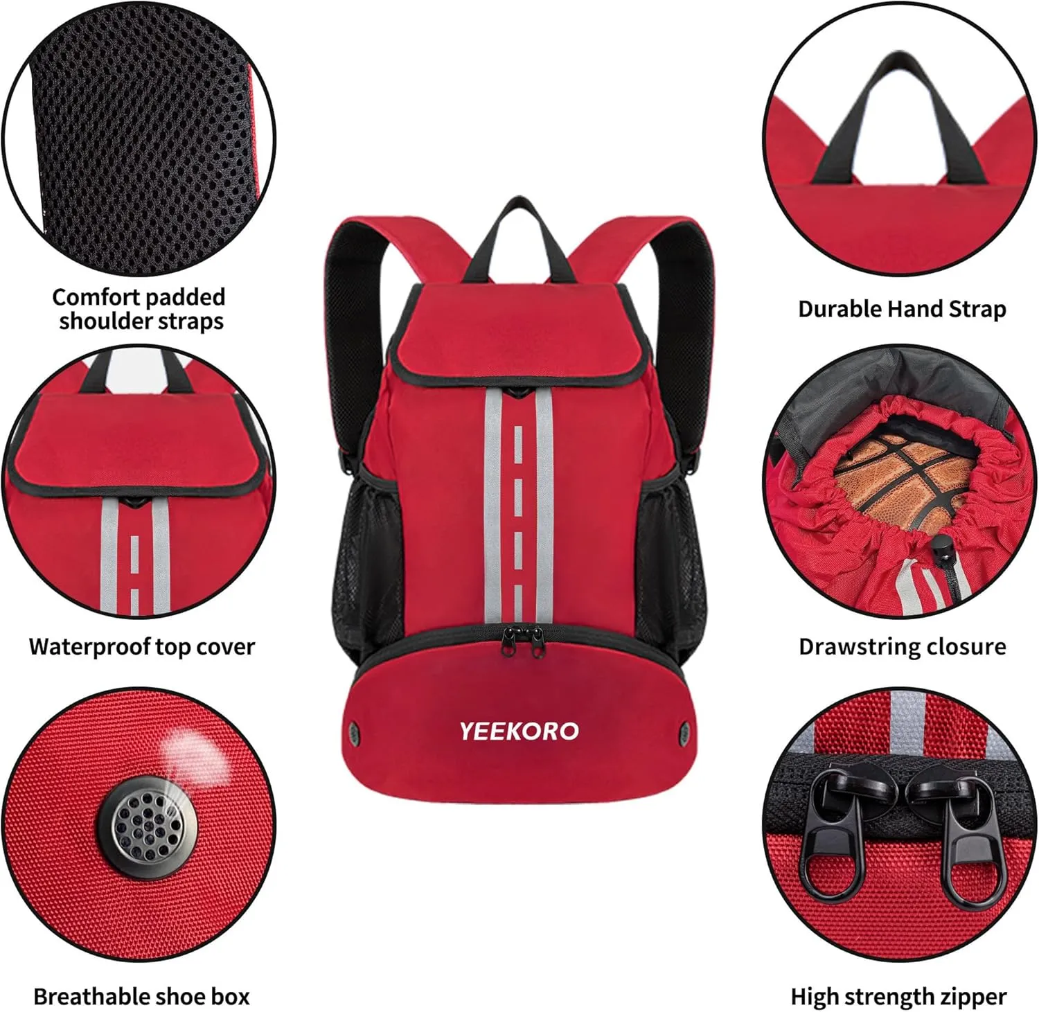 Soccer Backpack Multifunctional Sport Gym Bags with Dry-wet Separate & Shoe Compartment for Basketball Volleyball
