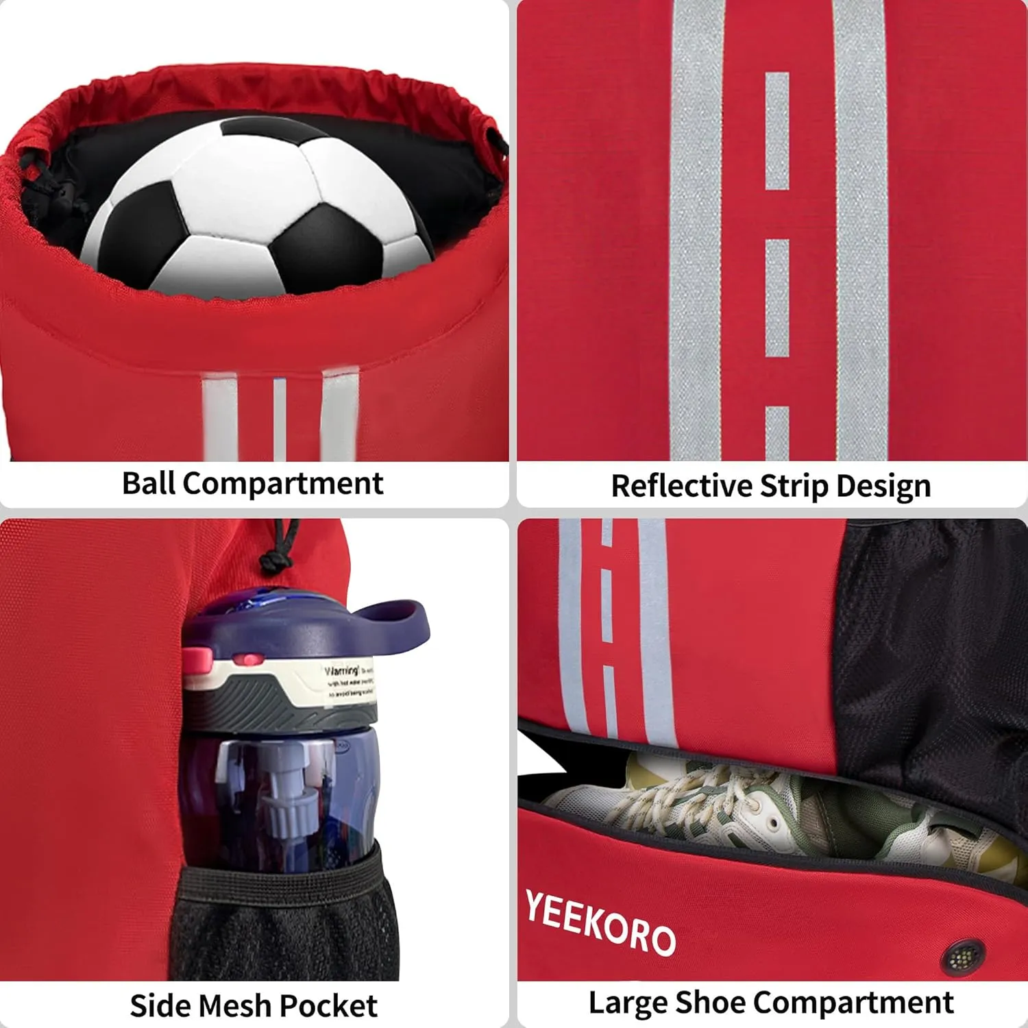 Soccer Backpack Multifunctional Sport Gym Bags with Dry-wet Separate & Shoe Compartment for Basketball Volleyball