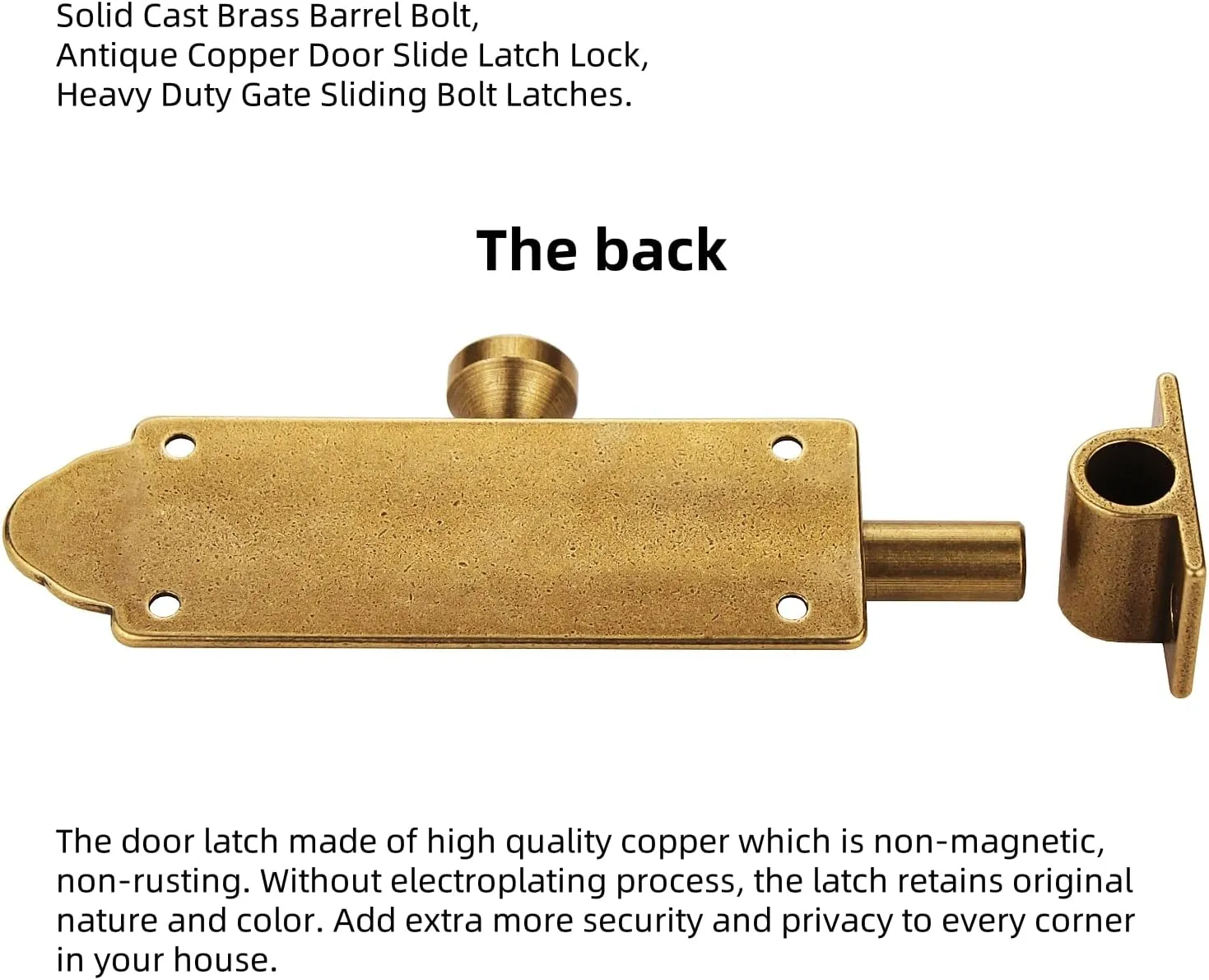 Solid Cast Brass Barrel Bolt, Antique Brass Door Slide Latch Lock, Heavy Duty Gate Sliding Bolt Latch
