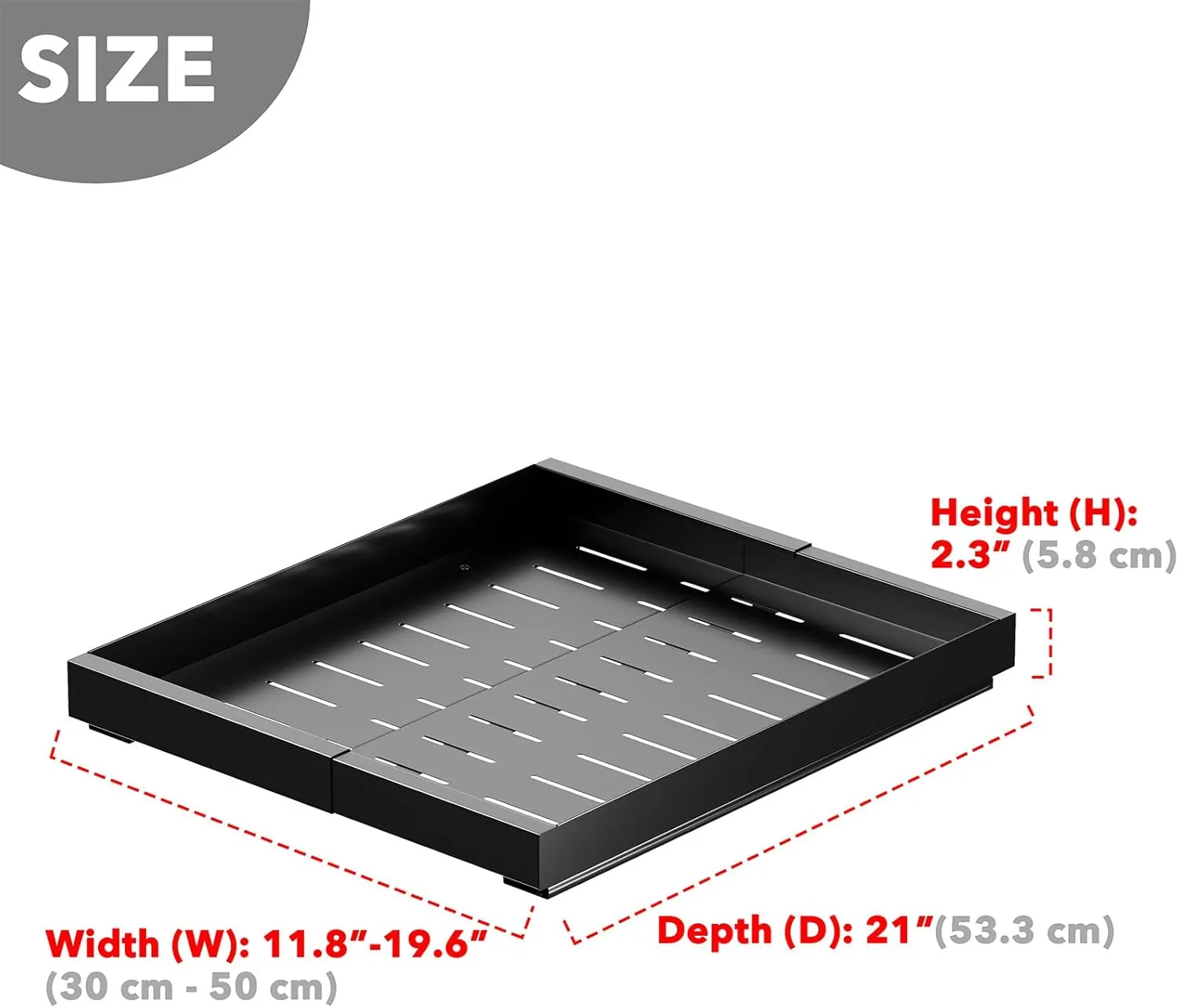 SpaceAid Pull Out Cabinet Organizer, 1 Pack Expandable 11.8"-19.6" (Need to Pull to Widen) Heavy Duty Pull-Out Drawer with Adhesive Tape for Kitchen Storage Cabinets (Black, 21" Deep)