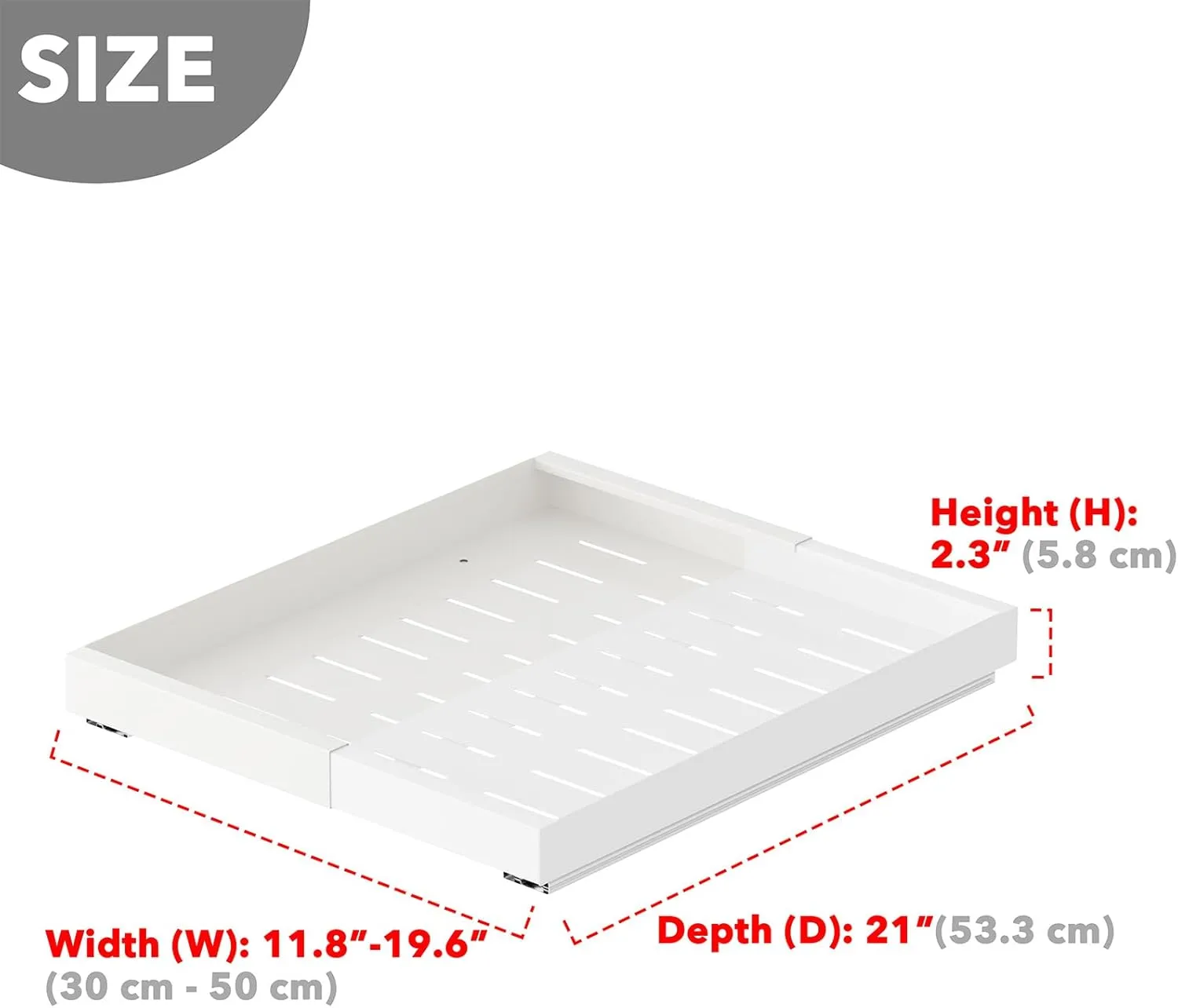 SpaceAid Pull Out Cabinet Organizer, 1 Pack Expandable 11.8"-19.6" (Need to Pull to Widen) Heavy Duty Pull-Out Drawer with Adhesive Tape for Kitchen Storage Cabinets (White, 21" Deep)