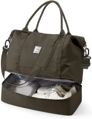 Spirit Travel Duffel - 18x14x8 Inches Weekender Overnight Bag with Shoes Compartment, Trolley Sleeve, Carry On for Airplanes, Sport Tote Gym Bag - Dark Brown