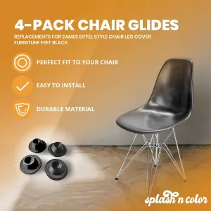 SplashNColor 8-Pack Chair Glides | Replacements for Eames Eiffel Style Chair Leg Cover Furniture Feet Black | Easy to Install | Made with Durable Material
