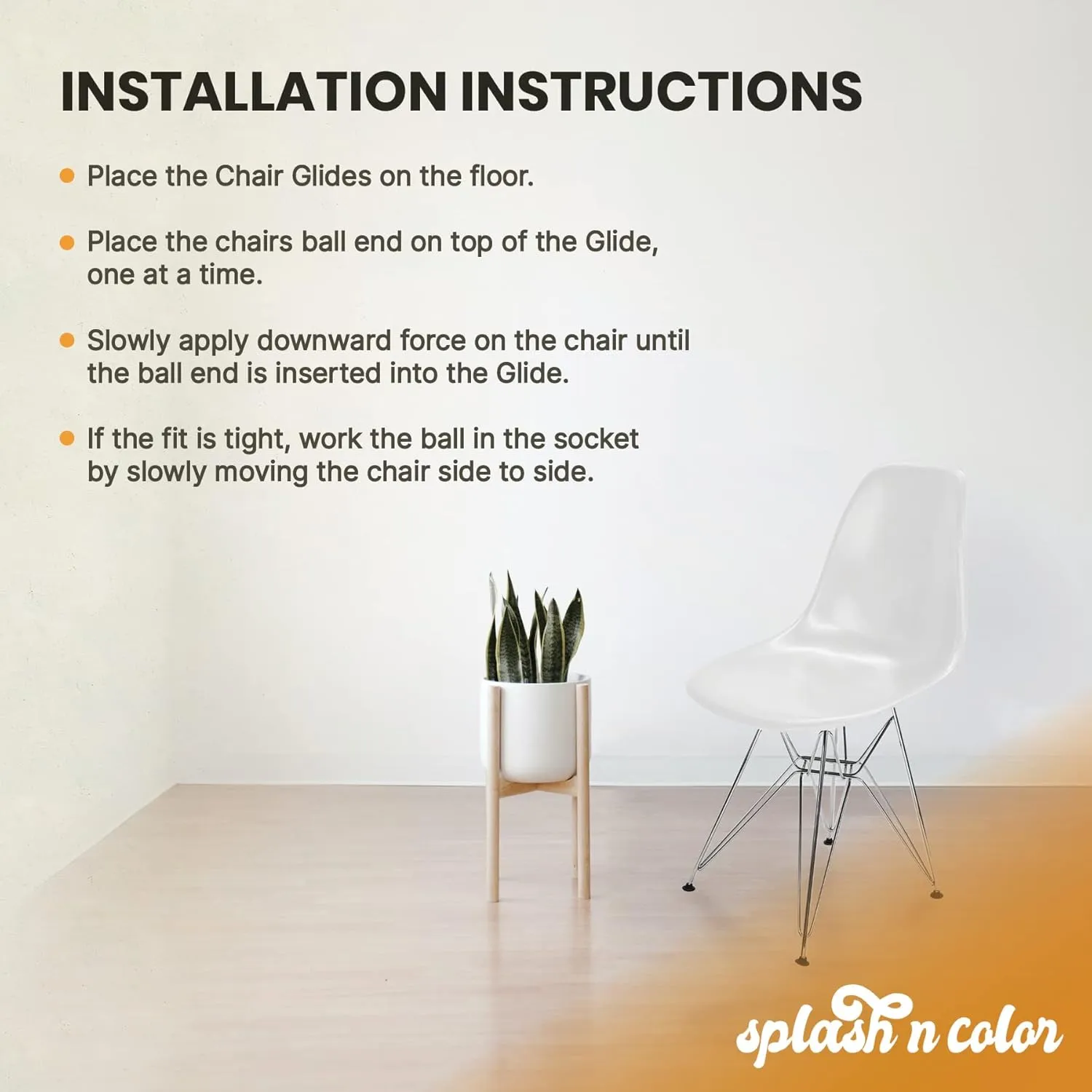 SplashNColor 8-Pack Chair Glides | Replacements for Eames Eiffel Style Chair Leg Cover Furniture Feet Black | Easy to Install | Made with Durable Material