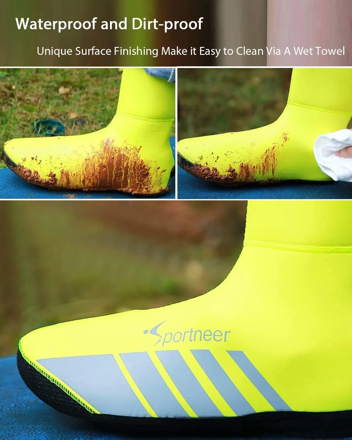 Sportneer Cycling Shoe Covers: Neoprene Waterproof and Windproof Bike Shoe Cover for Rain - Winter Thermal Warmers Overshoes Bicycle Shoe Cover for Road Bike Mountain Bike, No Zip Closure Design
