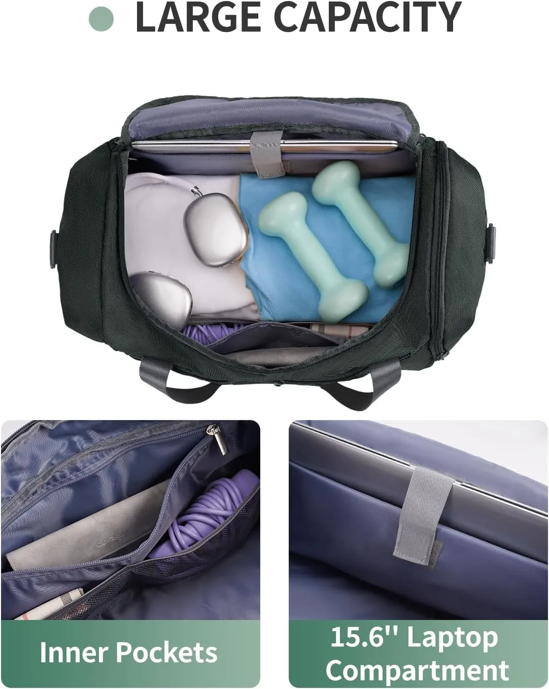 sportsnew Gym Bag for Men Women with Shoe Compartment,Overnight Bag Backpack with Wet Pocket,38L Travel Duffel with 15.6" Laptop Pocket and Trolley Sleeve for Travel,Workout,Patent Pending