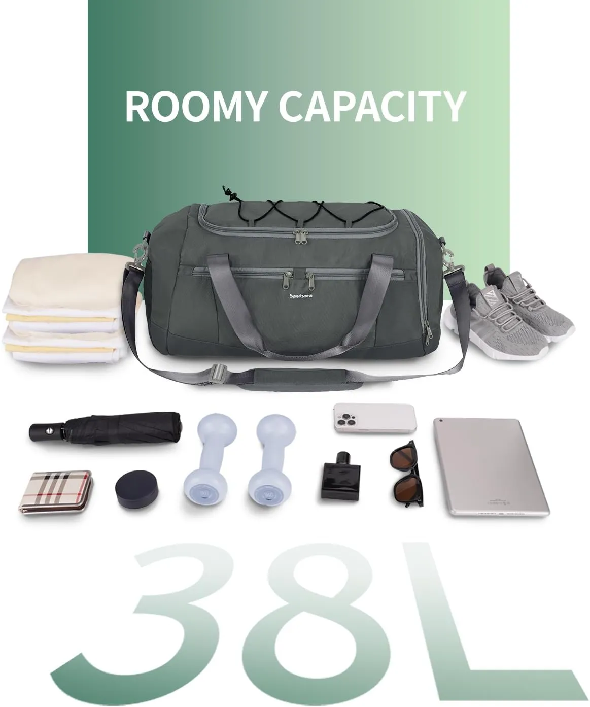 sportsnew Gym Bag for Men Women with Shoe Compartment,Overnight Bag Backpack with Wet Pocket,38L Travel Duffel with 15.6" Laptop Pocket and Trolley Sleeve for Travel,Workout,Patent Pending