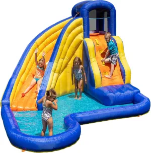 Sportspower Big Wave 2 Inflatable Outdoor Water Slide with Splash Pool and Climbing Wall with Blower
