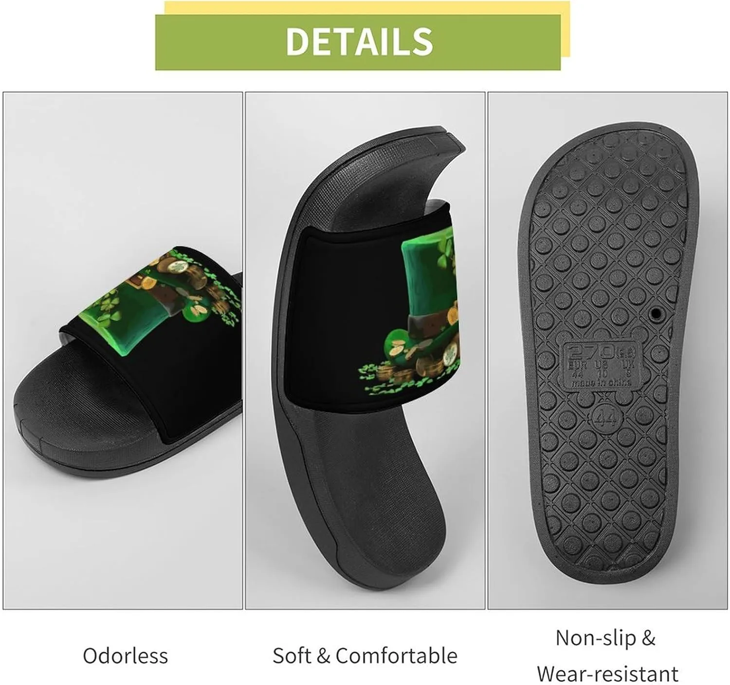 St Patrick's Day Clover Hat House Sandals Non Slip Slippers Quick Drying Bathroom Shower Shoes for Women Men