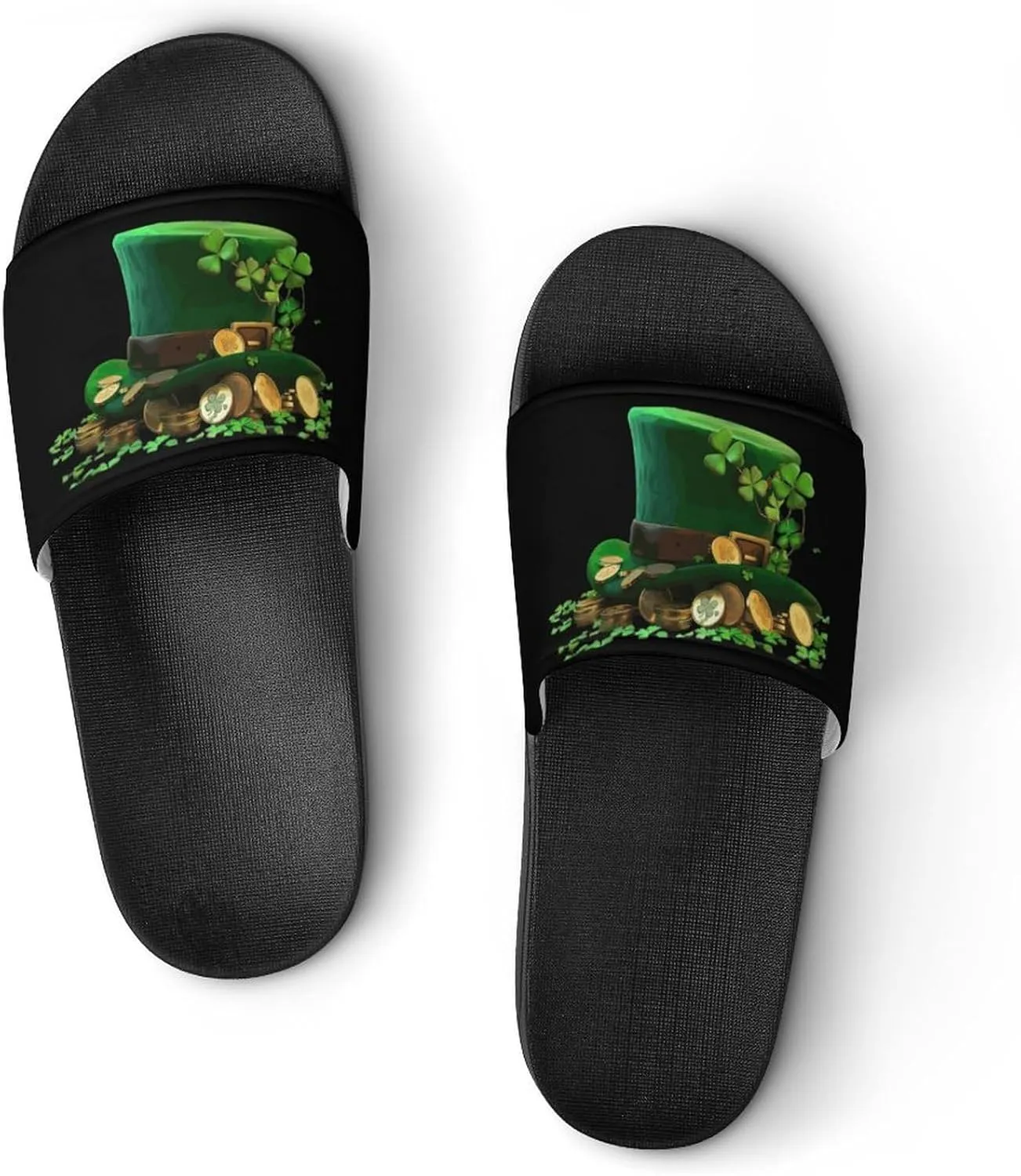 St Patrick's Day Clover Hat House Sandals Non Slip Slippers Quick Drying Bathroom Shower Shoes for Women Men