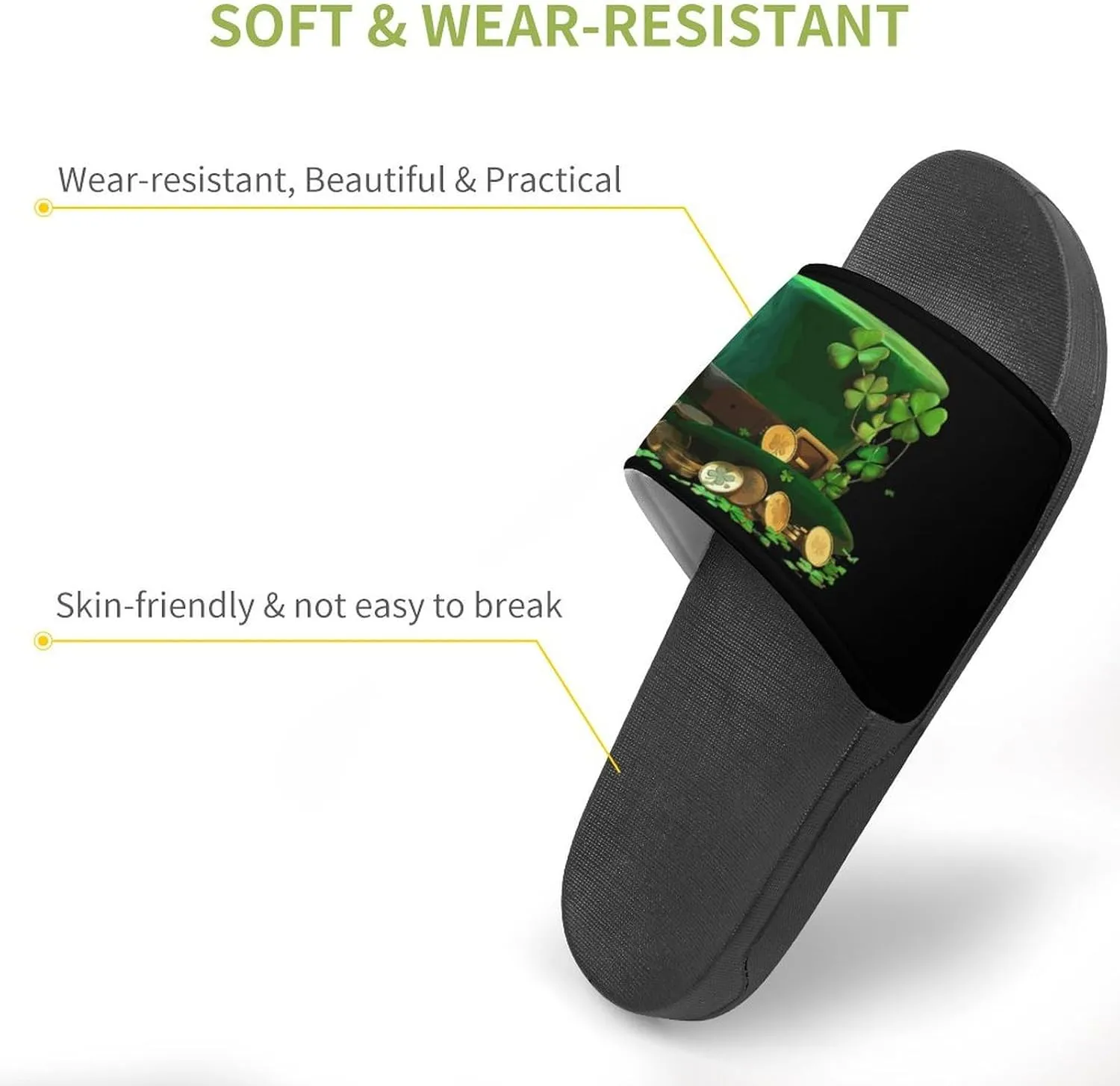 St Patrick's Day Clover Hat House Sandals Non Slip Slippers Quick Drying Bathroom Shower Shoes for Women Men