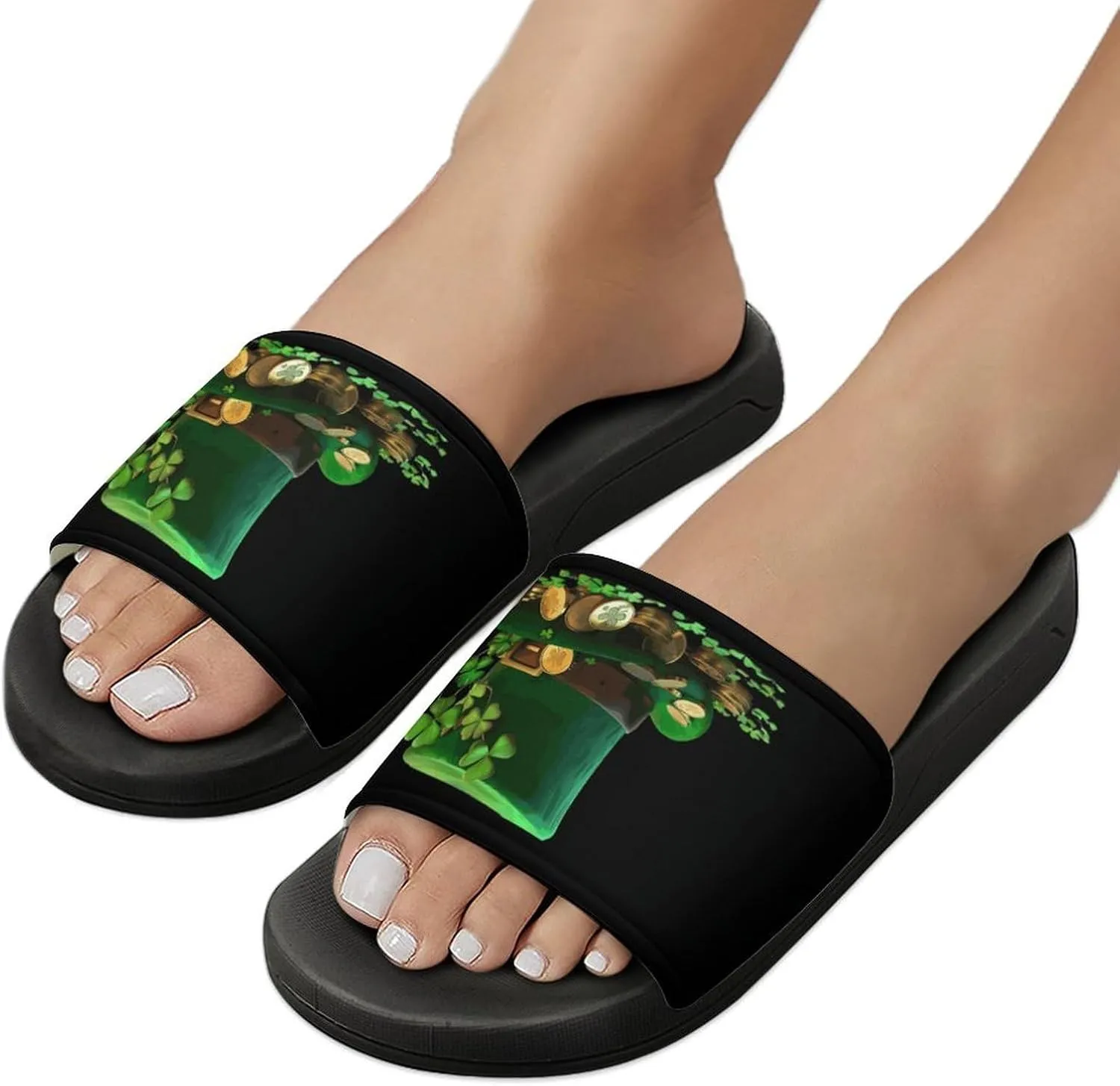 St Patrick's Day Clover Hat House Sandals Non Slip Slippers Quick Drying Bathroom Shower Shoes for Women Men